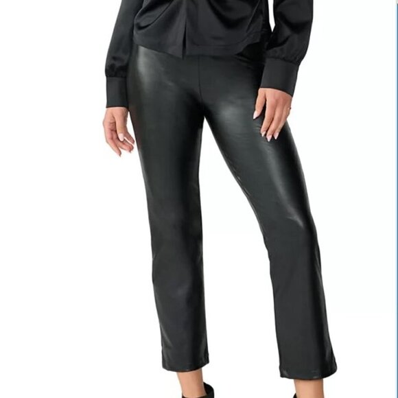 WHITE BIRCH BLACK FAUX LEATHER CAPRI ANKLE PANTS - Picture 1 of 9